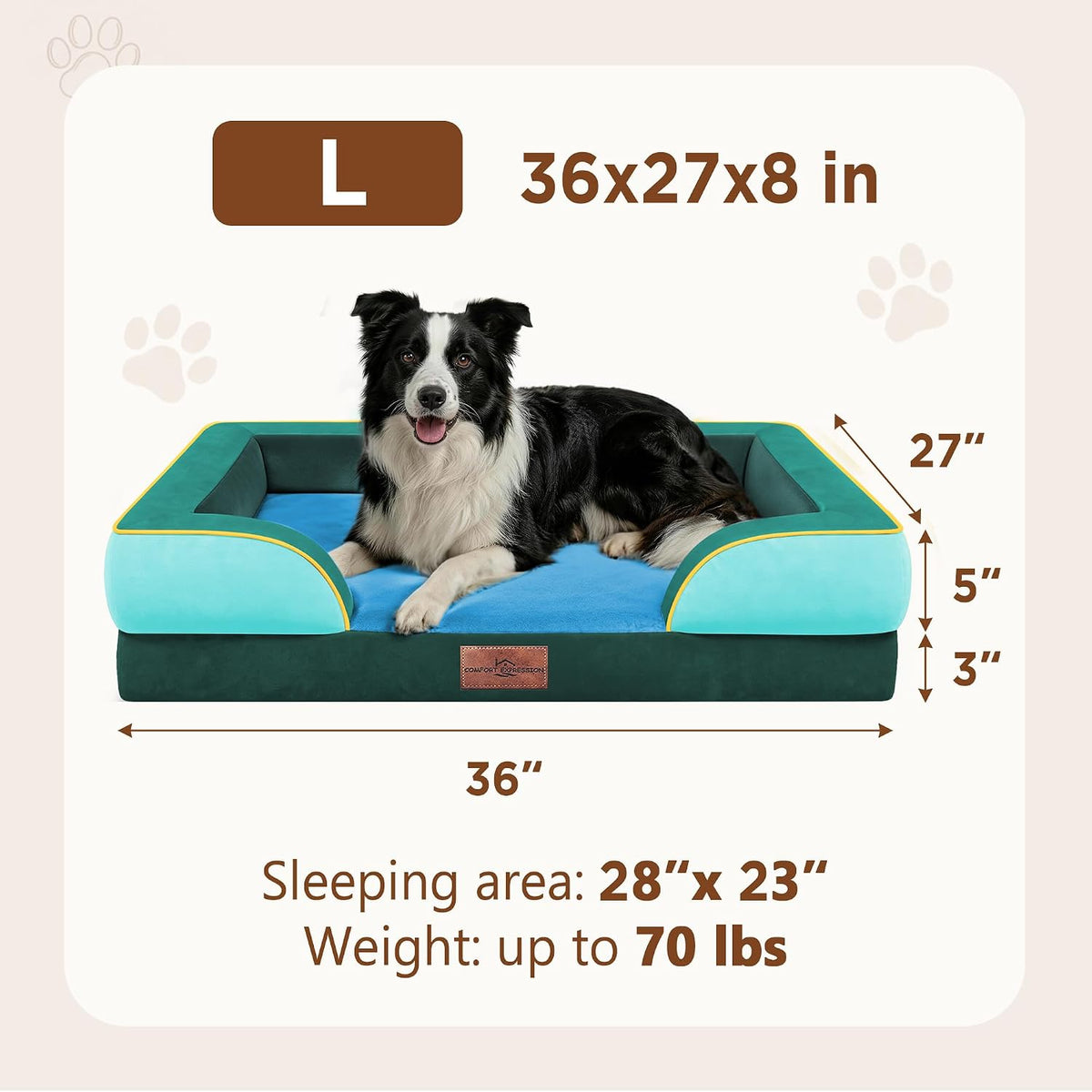Waterproof Orthopedic Dog Bed for Extra Large Dogs | Supportive Egg Crate Foam XL Pet Bed with Removable Bolster, Dog Couch with Washable Cover & Non-Slip Bottom, 42x30 Inch - Colors B