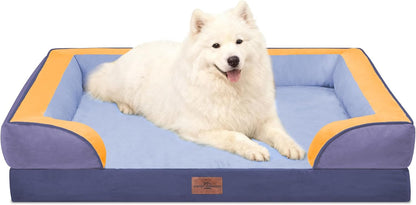 Waterproof Orthopedic Dog Bed for Extra Large Dogs | Supportive Egg Crate Foam XL Pet Bed with Removable Bolster, Dog Couch with Washable Cover & Non-Slip Bottom, 42x30 Inch - Colors B