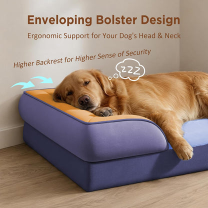 Waterproof Orthopedic Dog Bed for Extra Large Dogs | Supportive Egg Crate Foam XL Pet Bed with Removable Bolster, Dog Couch with Washable Cover & Non-Slip Bottom, 42x30 Inch - Colors B