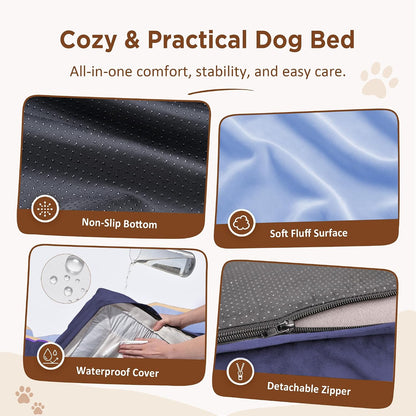 Waterproof Orthopedic Dog Bed for Extra Large Dogs | Supportive Egg Crate Foam XL Pet Bed with Removable Bolster, Dog Couch with Washable Cover & Non-Slip Bottom, 42x30 Inch - Colors B