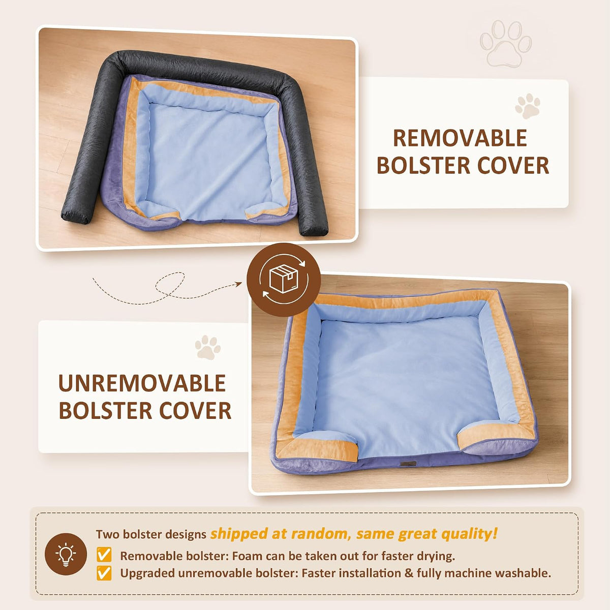 Waterproof Orthopedic Dog Bed for Extra Large Dogs | Supportive Egg Crate Foam XL Pet Bed with Removable Bolster, Dog Couch with Washable Cover & Non-Slip Bottom, 42x30 Inch - Colors B