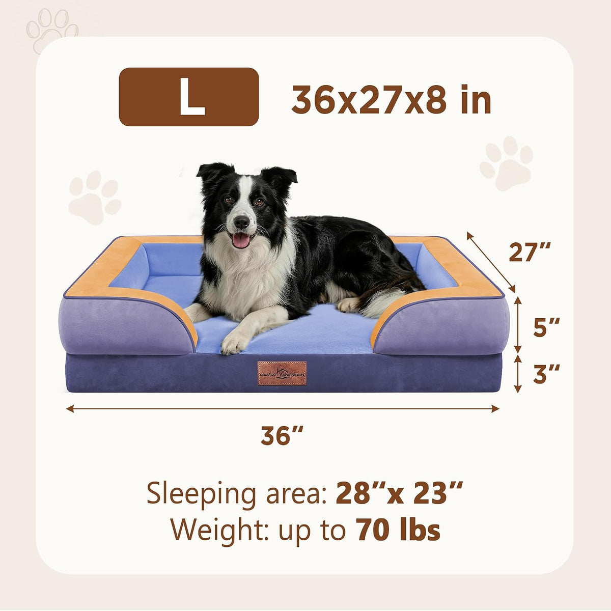 Waterproof Orthopedic Dog Bed for Extra Large Dogs | Supportive Egg Crate Foam XL Pet Bed with Removable Bolster, Dog Couch with Washable Cover & Non-Slip Bottom, 42x30 Inch - Colors B