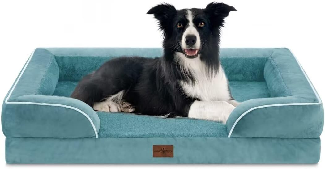 Waterproof Orthopedic Dog Bed for Extra Large Dogs | Supportive Egg Crate Foam XL Pet Bed with Removable Bolster, Dog Couch with Washable Cover & Non-Slip Bottom, 42x30 Inch - Colors B