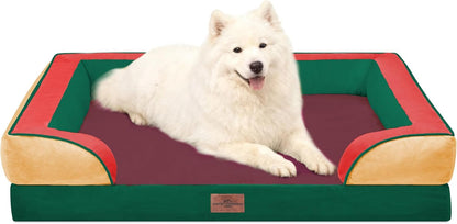 Waterproof Orthopedic Dog Bed for Extra Large Dogs | Supportive Egg Crate Foam XL Pet Bed with Removable Bolster, Dog Couch with Washable Cover & Non-Slip Bottom, 42x30 Inch - Colors B