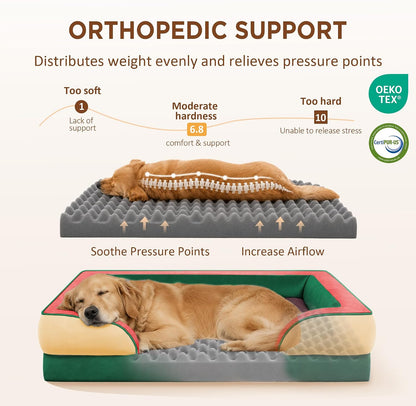 Waterproof Orthopedic Dog Bed for Extra Large Dogs | Supportive Egg Crate Foam XL Pet Bed with Removable Bolster, Dog Couch with Washable Cover & Non-Slip Bottom, 42x30 Inch - Colors B