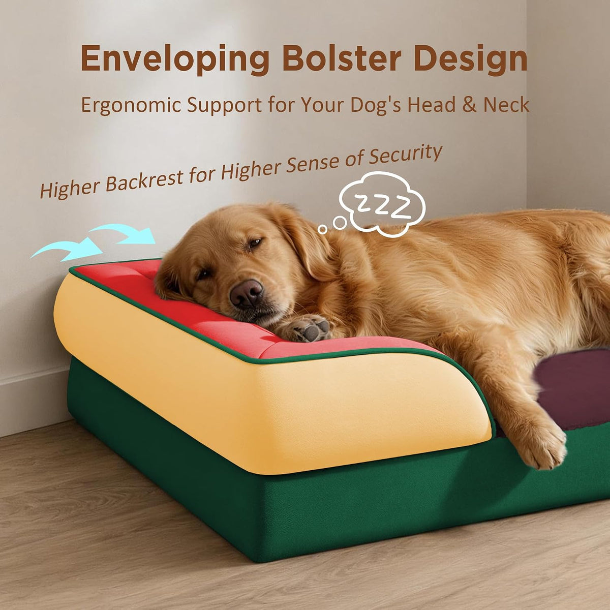 Waterproof Orthopedic Dog Bed for Extra Large Dogs | Supportive Egg Crate Foam XL Pet Bed with Removable Bolster, Dog Couch with Washable Cover & Non-Slip Bottom, 42x30 Inch - Colors B