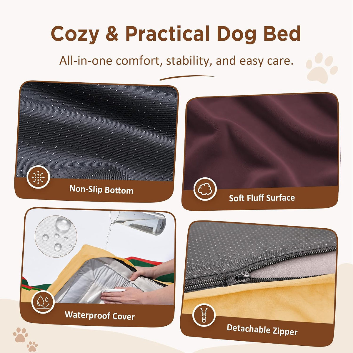 Waterproof Orthopedic Dog Bed for Extra Large Dogs | Supportive Egg Crate Foam XL Pet Bed with Removable Bolster, Dog Couch with Washable Cover & Non-Slip Bottom, 42x30 Inch - Colors B