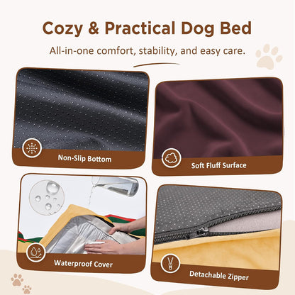 Waterproof Orthopedic Dog Bed for Extra Large Dogs | Supportive Egg Crate Foam XL Pet Bed with Removable Bolster, Dog Couch with Washable Cover & Non-Slip Bottom, 42x30 Inch - Colors B