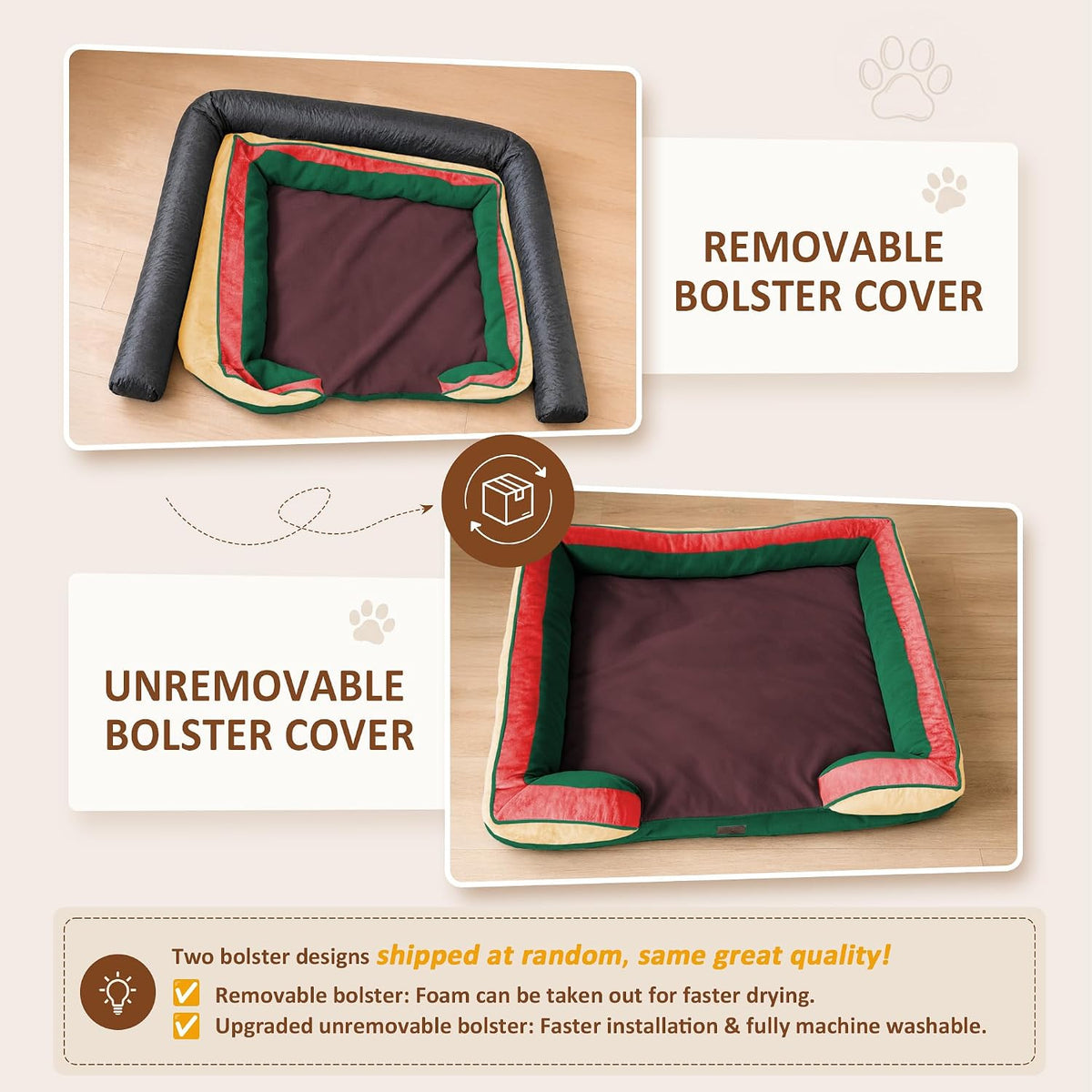 Waterproof Orthopedic Dog Bed for Extra Large Dogs | Supportive Egg Crate Foam XL Pet Bed with Removable Bolster, Dog Couch with Washable Cover & Non-Slip Bottom, 42x30 Inch - Colors B