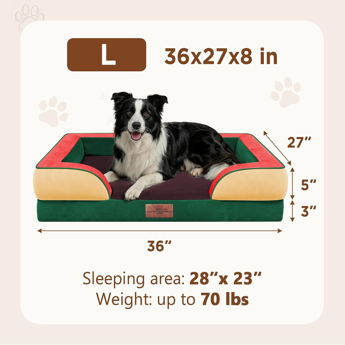 Waterproof Orthopedic Dog Bed for Extra Large Dogs | Supportive Egg Crate Foam XL Pet Bed with Removable Bolster, Dog Couch with Washable Cover & Non-Slip Bottom, 42x30 Inch - Colors B