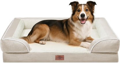 Waterproof Orthopedic Dog Bed for Extra Large Dogs | Supportive Egg Crate Foam XL Pet Bed with Removable Bolster, Dog Couch with Washable Cover & Non-Slip Bottom, 42x30 Inch - Colors B