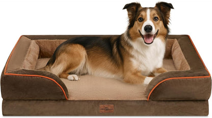 Waterproof Orthopedic Dog Bed for Extra Large Dogs | Supportive Egg Crate Foam XL Pet Bed with Removable Bolster, Dog Couch with Washable Cover & Non-Slip Bottom, 42x30 Inch - Colors B