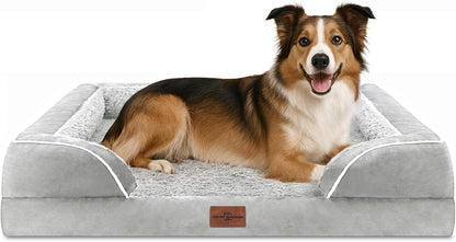 Waterproof Orthopedic Dog Bed for Extra Large Dogs | Supportive Egg Crate Foam XL Pet Bed with Removable Bolster, Dog Couch with Washable Cover & Non-Slip Bottom, 42x30 Inch - Colors B