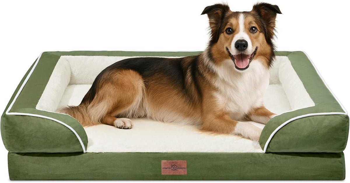 Waterproof Orthopedic Dog Bed for Extra Large Dogs | Supportive Egg Crate Foam XL Pet Bed with Removable Bolster, Dog Couch with Washable Cover & Non-Slip Bottom, 42x30 Inch - Colors B