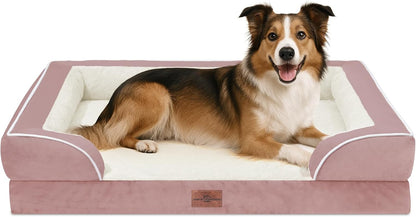 Waterproof Orthopedic Dog Bed for Extra Large Dogs | Supportive Egg Crate Foam XL Pet Bed with Removable Bolster, Dog Couch with Washable Cover & Non-Slip Bottom, 42x30 Inch - Colors B