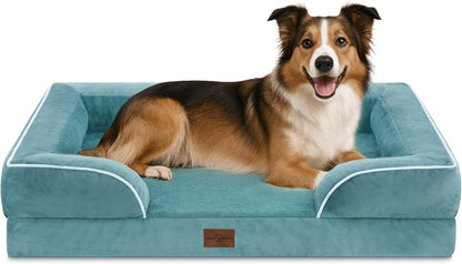Waterproof Orthopedic Dog Bed for Extra Large Dogs | Supportive Egg Crate Foam XL Pet Bed with Removable Bolster, Dog Couch with Washable Cover & Non-Slip Bottom, 42x30 Inch - Colors B