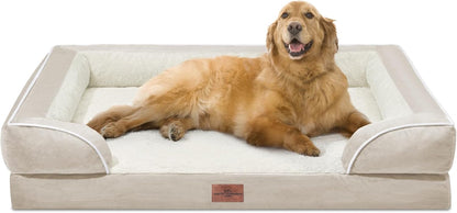Waterproof Orthopedic Dog Bed for Extra Large Dogs | Supportive Egg Crate Foam XL Pet Bed with Removable Bolster, Dog Couch with Washable Cover & Non-Slip Bottom, 42x30 Inch - Colors B