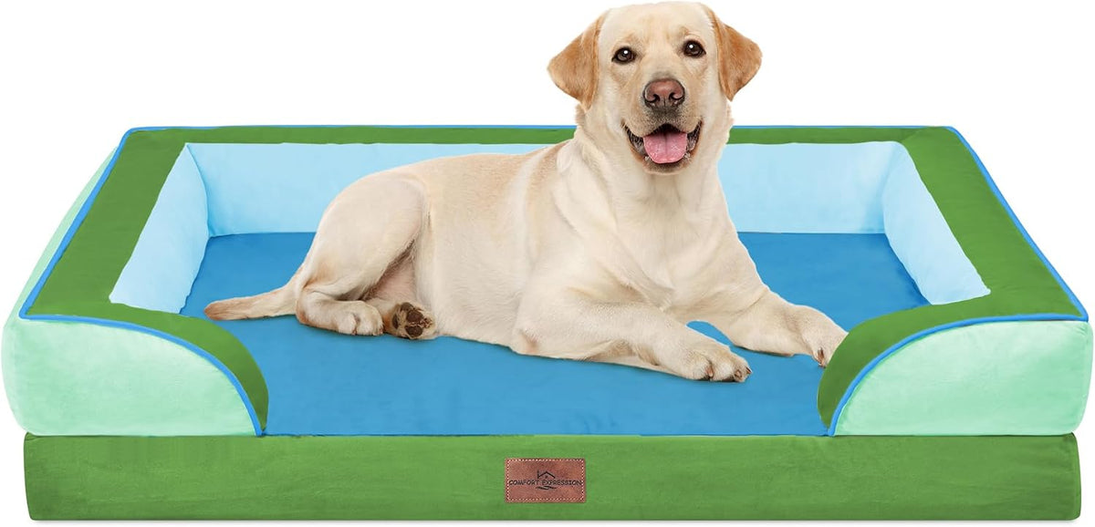 Waterproof Orthopedic Dog Bed for Extra Large Dogs | Supportive Egg Crate Foam XL Pet Bed with Removable Bolster, Dog Couch with Washable Cover & Non-Slip Bottom, 42x30 Inch - Colors B