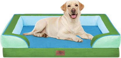 Waterproof Orthopedic Dog Bed for Extra Large Dogs | Supportive Egg Crate Foam XL Pet Bed with Removable Bolster, Dog Couch with Washable Cover & Non-Slip Bottom, 42x30 Inch - Colors B