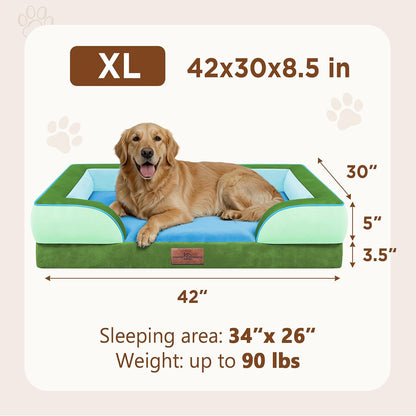 Waterproof Orthopedic Dog Bed for Extra Large Dogs | Supportive Egg Crate Foam XL Pet Bed with Removable Bolster, Dog Couch with Washable Cover & Non-Slip Bottom, 42x30 Inch - Colors B