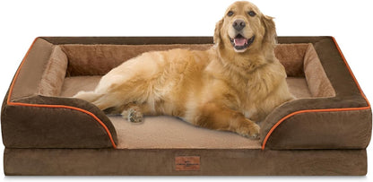 Waterproof Orthopedic Dog Bed for Extra Large Dogs | Supportive Egg Crate Foam XL Pet Bed with Removable Bolster, Dog Couch with Washable Cover & Non-Slip Bottom, 42x30 Inch - Colors B