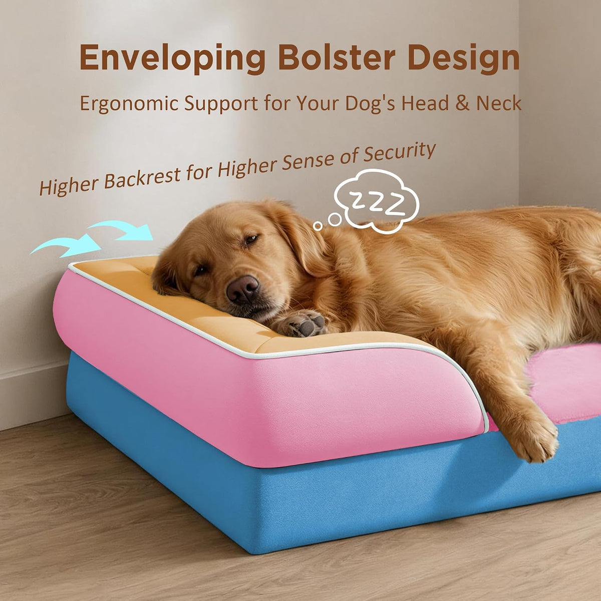 Waterproof Orthopedic Dog Bed for Extra Large Dogs | Supportive Egg Crate Foam XL Pet Bed with Removable Bolster, Dog Couch with Washable Cover & Non-Slip Bottom, 42x30 Inch - Colors B