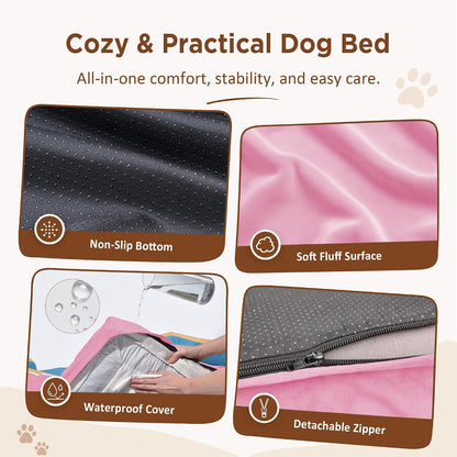 Waterproof Orthopedic Dog Bed for Extra Large Dogs | Supportive Egg Crate Foam XL Pet Bed with Removable Bolster, Dog Couch with Washable Cover & Non-Slip Bottom, 42x30 Inch - Colors B