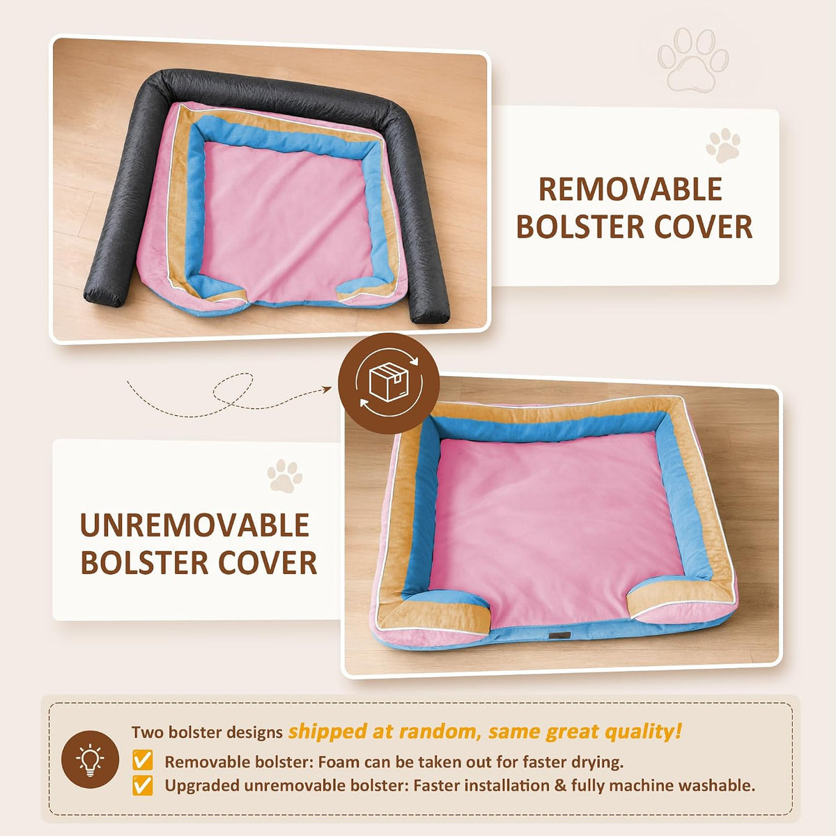 Waterproof Orthopedic Dog Bed for Extra Large Dogs | Supportive Egg Crate Foam XL Pet Bed with Removable Bolster, Dog Couch with Washable Cover & Non-Slip Bottom, 42x30 Inch - Colors B