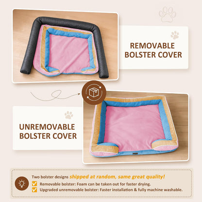 Waterproof Orthopedic Dog Bed for Extra Large Dogs | Supportive Egg Crate Foam XL Pet Bed with Removable Bolster, Dog Couch with Washable Cover & Non-Slip Bottom, 42x30 Inch - Colors B