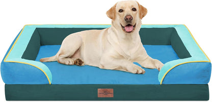 Waterproof Orthopedic Dog Bed for Extra Large Dogs | Supportive Egg Crate Foam XL Pet Bed with Removable Bolster, Dog Couch with Washable Cover & Non-Slip Bottom, 42x30 Inch - Colors B