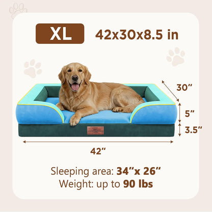 Waterproof Orthopedic Dog Bed for Extra Large Dogs | Supportive Egg Crate Foam XL Pet Bed with Removable Bolster, Dog Couch with Washable Cover & Non-Slip Bottom, 42x30 Inch - Colors B