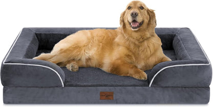 Waterproof Orthopedic Dog Bed for Extra Large Dogs | Supportive Egg Crate Foam XL Pet Bed with Removable Bolster, Dog Couch with Washable Cover & Non-Slip Bottom, 42x30 Inch - Colors B