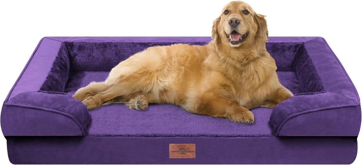 Waterproof Orthopedic Dog Bed for Extra Large Dogs | Supportive Egg Crate Foam XL Pet Bed with Removable Bolster, Dog Couch with Washable Cover & Non-Slip Bottom, 42x30 Inch - Colors B
