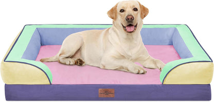 Waterproof Orthopedic Dog Bed for Extra Large Dogs | Supportive Egg Crate Foam XL Pet Bed with Removable Bolster, Dog Couch with Washable Cover & Non-Slip Bottom, 42x30 Inch - Colors B