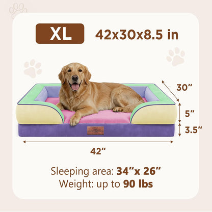 Waterproof Orthopedic Dog Bed for Extra Large Dogs | Supportive Egg Crate Foam XL Pet Bed with Removable Bolster, Dog Couch with Washable Cover & Non-Slip Bottom, 42x30 Inch - Colors B
