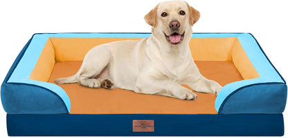 Waterproof Orthopedic Dog Bed for Extra Large Dogs | Supportive Egg Crate Foam XL Pet Bed with Removable Bolster, Dog Couch with Washable Cover & Non-Slip Bottom, 42x30 Inch - Colors B