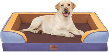 Waterproof Orthopedic Dog Bed for Extra Large Dogs | Supportive Egg Crate Foam XL Pet Bed with Removable Bolster, Dog Couch with Washable Cover & Non-Slip Bottom, 42x30 Inch - Colors B