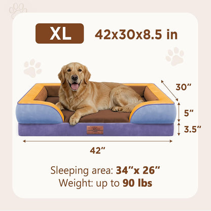 Waterproof Orthopedic Dog Bed for Extra Large Dogs | Supportive Egg Crate Foam XL Pet Bed with Removable Bolster, Dog Couch with Washable Cover & Non-Slip Bottom, 42x30 Inch - Colors B