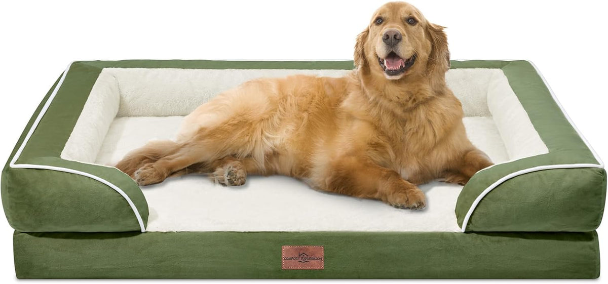 Waterproof Orthopedic Dog Bed for Extra Large Dogs | Supportive Egg Crate Foam XL Pet Bed with Removable Bolster, Dog Couch with Washable Cover & Non-Slip Bottom, 42x30 Inch - Colors B