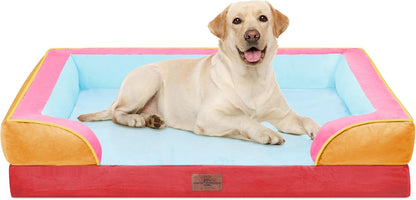Waterproof Orthopedic Dog Bed for Extra Large Dogs | Supportive Egg Crate Foam XL Pet Bed with Removable Bolster, Dog Couch with Washable Cover & Non-Slip Bottom, 42x30 Inch - Colors B