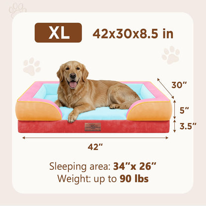 Waterproof Orthopedic Dog Bed for Extra Large Dogs | Supportive Egg Crate Foam XL Pet Bed with Removable Bolster, Dog Couch with Washable Cover & Non-Slip Bottom, 42x30 Inch - Colors B