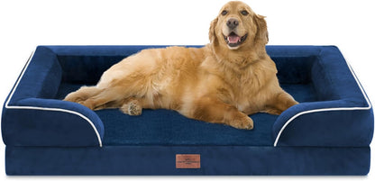 Waterproof Orthopedic Dog Bed for Extra Large Dogs | Supportive Egg Crate Foam XL Pet Bed with Removable Bolster, Dog Couch with Washable Cover & Non-Slip Bottom, 42x30 Inch - Colors B