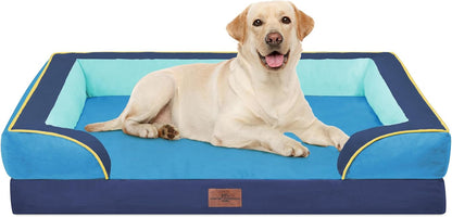 Waterproof Orthopedic Dog Bed for Extra Large Dogs | Supportive Egg Crate Foam XL Pet Bed with Removable Bolster, Dog Couch with Washable Cover & Non-Slip Bottom, 42x30 Inch - Colors B