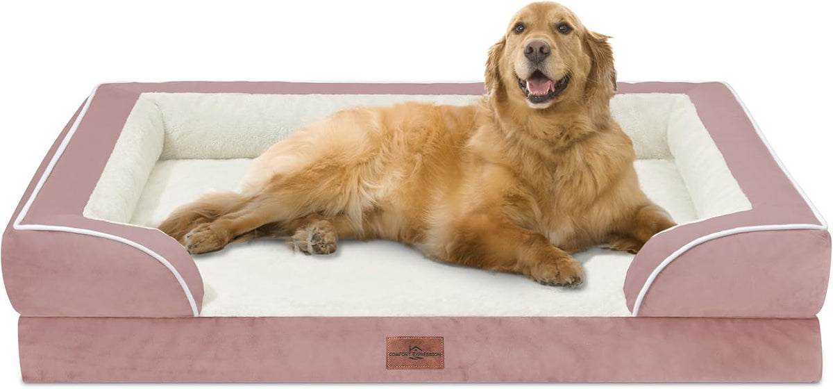 Waterproof Orthopedic Dog Bed for Extra Large Dogs | Supportive Egg Crate Foam XL Pet Bed with Removable Bolster, Dog Couch with Washable Cover & Non-Slip Bottom, 42x30 Inch - Colors B