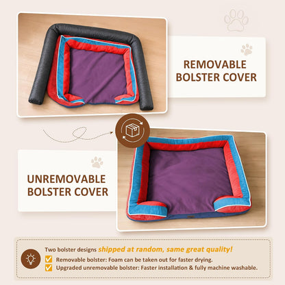 Waterproof Orthopedic Dog Bed for Extra Large Dogs | Supportive Egg Crate Foam XL Pet Bed with Removable Bolster, Dog Couch with Washable Cover & Non-Slip Bottom, 42x30 Inch - Colors B