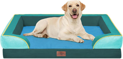 Waterproof Orthopedic Dog Bed for Extra Large Dogs | Supportive Egg Crate Foam XL Pet Bed with Removable Bolster, Dog Couch with Washable Cover & Non-Slip Bottom, 42x30 Inch - Colors B