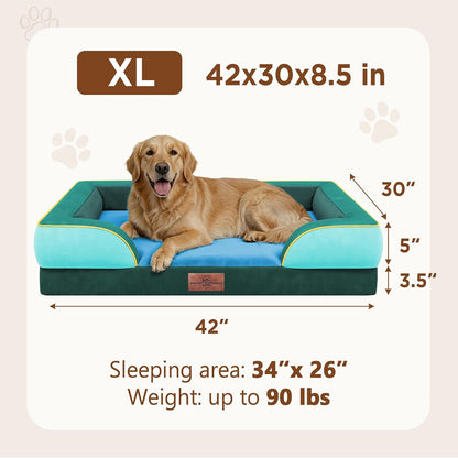 Waterproof Orthopedic Dog Bed for Extra Large Dogs | Supportive Egg Crate Foam XL Pet Bed with Removable Bolster, Dog Couch with Washable Cover & Non-Slip Bottom, 42x30 Inch - Colors B