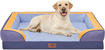 Waterproof Orthopedic Dog Bed for Extra Large Dogs | Supportive Egg Crate Foam XL Pet Bed with Removable Bolster, Dog Couch with Washable Cover & Non-Slip Bottom, 42x30 Inch - Colors B