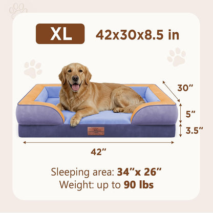 Waterproof Orthopedic Dog Bed for Extra Large Dogs | Supportive Egg Crate Foam XL Pet Bed with Removable Bolster, Dog Couch with Washable Cover & Non-Slip Bottom, 42x30 Inch - Colors B