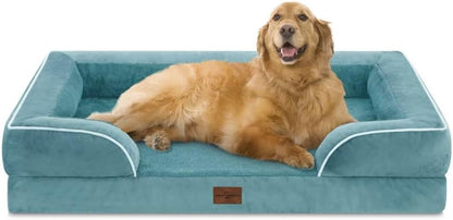 Waterproof Orthopedic Dog Bed for Extra Large Dogs | Supportive Egg Crate Foam XL Pet Bed with Removable Bolster, Dog Couch with Washable Cover & Non-Slip Bottom, 42x30 Inch - Colors B